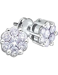 14KT White Gold 0.25 CTW Round Diamond Flower Ladies Earrings