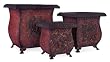 Set of 3 Embossed Red Rustic Fleur de Lis Planters