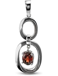 Twin Oval Pendant With 8 MM Genuine Oval Garnet Center Stone In Silver.