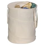 Household Essentials 2028 Pop-Up Hamper in Natural Canvas with Zipper Lid