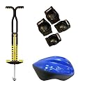 SBI Deluxe Pogo Stick with Razor Youth Helmet and Pad Safety Bundle (Fits Ages 8-14)