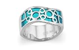 Wavy Stainless Steel Women's Ring with blue resin inlay