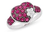 1 1/2 Carat Ruby and Diamond 14K White Gold Diamond Heart Ring w/Rhodium Accents