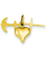 14K Gold Faith Hope & Charity Heart Cross Charm