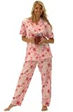 Women's Short Sleeve Pajama Set , Pink Flowers Large (A0518P02LG)