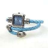 Fashion Classical Extend Blue faux Leather Strap Quartz Lady Women Wrist Watch