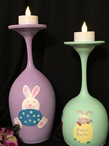 Hand Painted Easter Bunny Candle Holders Set of 2 (candles not included)