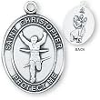 Sterling Silver Saint Christopher Mens-Boys Track Medal and 24-inch Chain