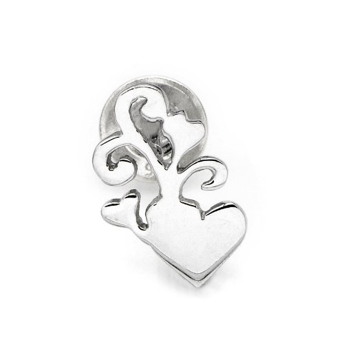 925 Sterling Silver Polished Finish Hibiscus And Heart Single Stud Earring