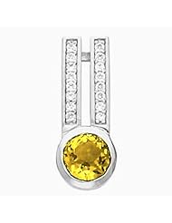 14K White Gold Round Cut Citrine and Diamond Pendant -- LIFETIME WARRANTY