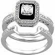 14K White Gold Antique-Inspired Emerald Cut Black Onyx Diamond Wedding Ring Set