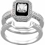 14K White Gold Antique-Inspired Emerald Cut Black Onyx Diamond Wedding Ring Set