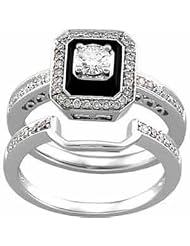 14k White Gold Antique-Inspired Emerald Cut Black Onyx Diamond Wedding Ring... by 