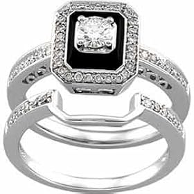 Buy 14K White Gold Antique-Inspired Emerald Cut Black Onyx Diamond Wedding Ring Set by Jewelry Days