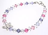 Chic A Boo Children's Butterfly charm on Crystal Bracelet CB004, 6 Bracelet made fromLight Purple, Purple, Light Rose, Rose and Clear Swarovski Crystals with Sterling Silver Butterfly Charm and fittings