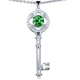 Buy Candygem 14k White Gold Plated 925 Sterling Silver Created Emerald Clover Key Pendant