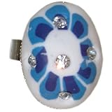 5/8 X 7/8 Handmade Clay Ring with Rhinestones, Adjustable In Blue
