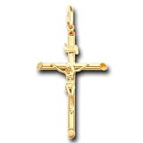 14K Solid Yellow Gold Jesus Cross Crucifix Charm Pendant