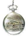 Fire Department Fire Fighter pocket watch. Gold tone case and chain classic size watch of 2 inches diameter.