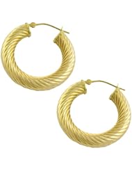 14 Karat Yellow Gold 25 Mm Electroform Twisted Rope Hoop Earrings
