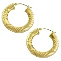 14 Karat Yellow Gold 25 Mm Electroform Twisted Rope Hoop Earrings