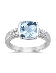 0.09 Cts Diamond & 1.94 Cts Aquamarine Ring in 14K White Gold