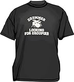 Drummer Looking For Groupies Distressed Logo Men's tee Shirt in 12 colors Small thru 6XL