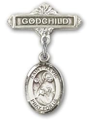 Sterling Silver Baby Badge with St. Kevin Charm and Godchild Badge Pin