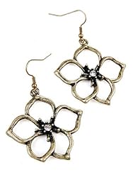 Antique Gold Flower Rhinestone Center Earrings Fashion Jewelry