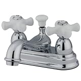 Kingston Brass CC20L1+ Vintage 4-Inch Centerset Lavatory Faucet, H&C Porcelain Cross Handle, Polished Chrome