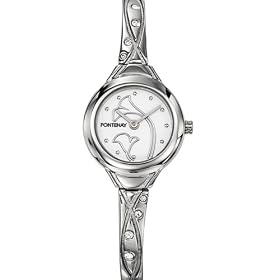Fontenay - UR333ZBW - Montre Femme Ronde - Quartz Analogique - Fond Argent Motif - Pierres synth�tiques - Bracelet Rigide M�tal Argent�