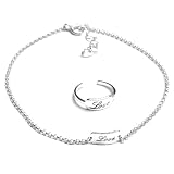 Sterling Silver "Love" Nameplate Anklet and Toe Ring Set