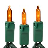 Amber-Orange - 100 Bulbs - Length 46 ft. - Bulb Spacing 5.5 in. - Green Wire - Christmas Mini Light String - GKI Bethlehem 257503