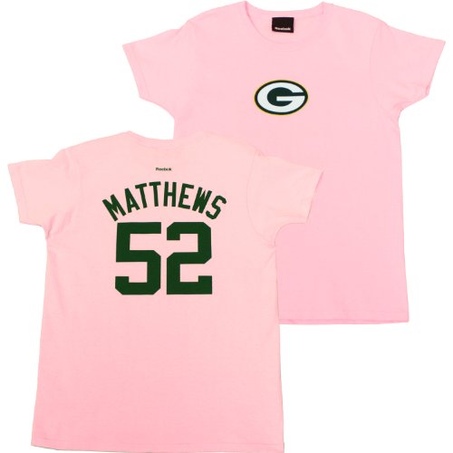 Green Bay Packers Clay Matthews Pink Player Name & Number Women's T-Shirt, Medium