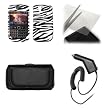 Blackberry Bold 9650 Premium Black Leather Carrying Pouch+Zebra Skin Design Snap-on Hard Case Cover+Premuim Universal LCD Screen Protetor+Premium Rapid Car Charger Combo For Blackberry Bold 9650