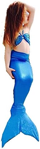 Imigao Mermaid Tail Costume Kids Girls 3 Pieces Bikini Swimwear Bathing Suit (5-6, Shiny Blue)
