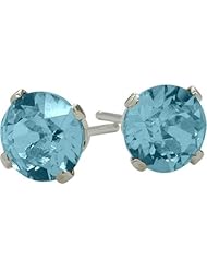 0.50Ct. Genuine 4mm Round Blue Topaz 14 Karat White Gold Stud Earrings for Girls