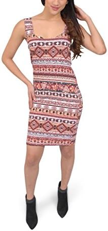 Lavediamond Ladies Cotton Spandex Allover Print Bodycon Tank Dress Rust/Black Large