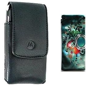GENUINE Motorola V3 Leather Pouch Case - Includes free Hi-etech mobile phone sleeve