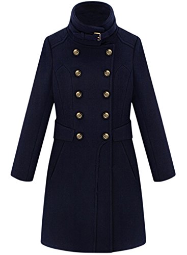 (アザブロ)AZBRO レディース お洒落 秋冬 ダブルブレスト ウール あったか 長袖 スタンドカラー 無地 質良い コート