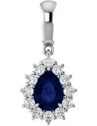 14K White Gold 7.00x5.00mm Pear Cut Chatham Created Sapphire and Diamond Pendant -- LIFETIME WARRANTY