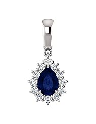 14K White Gold 7.00x5.00mm Pear Cut Sapphire and Diamond Pendant -- LIFETIME WARRANTY