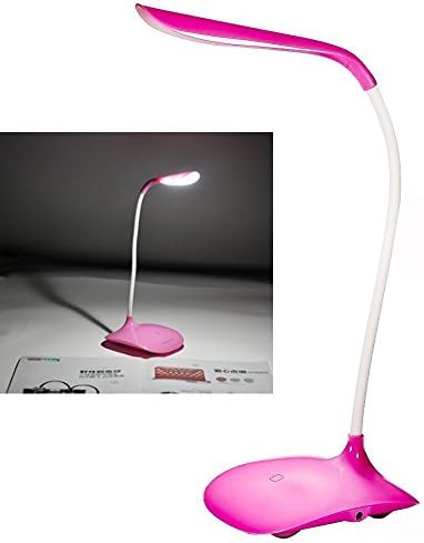 LED SopoTek Touch Sensor LED Eye Protection Cordless Table Reading Lamp/Desk Light Rechargeable Lithium Battery, 3 Level Adjustable Brightness, Flexible Neck (Pink)