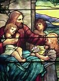 An original photograph of Jesus Blessing the Children in stained glass by Tiffany Studios