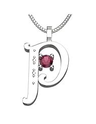 Sterling Silver Letter P - January Garnet Birthstone 18 Inch Necklace
