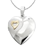 Sterling Silver Heart Locket with 14k Gold Heart Applique