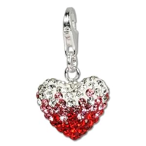 SilberDream Glitzer Charm Swarovski Kristalle Herz rot ICE Anhänger 925 Silber für Bettelarmbänder Kette Ohrring GSC002