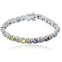 Rhodium Overlay Sterling Silver Multi-Gemstone & Diamond Bracelet, 7.25"