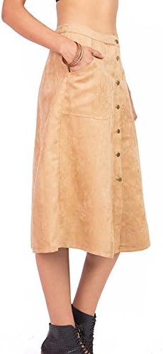 Pink Ice Women's Juniors Suede Button Down Midi Skirts