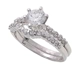 SilverBin Sterling Silver Bridal Set Round CZ Ring with Channel Set CZ Accents
